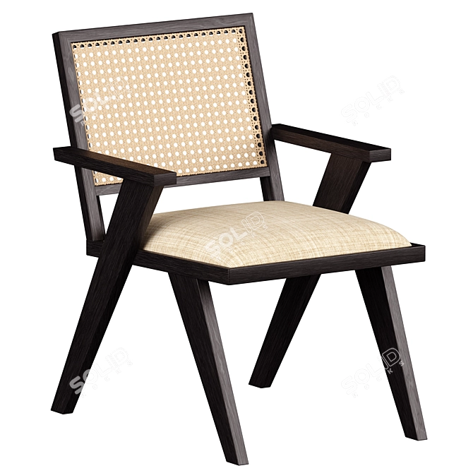 Elegant Black Upholstered Cane Chair 3D model image 1