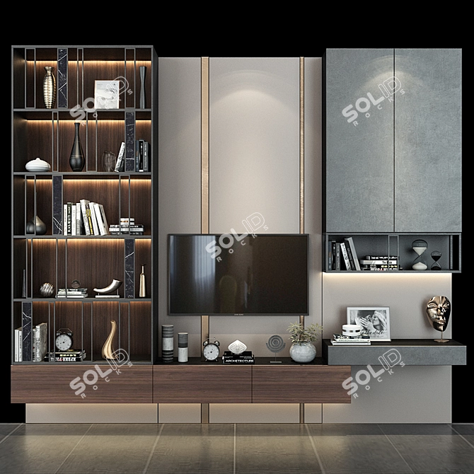 Modern TV Wall Set 208 3D model image 1