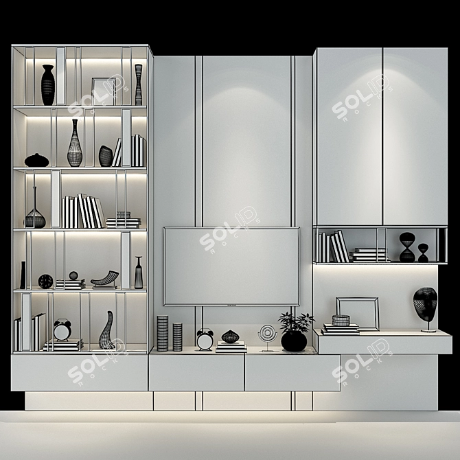 Modern TV Wall Set 208 3D model image 2