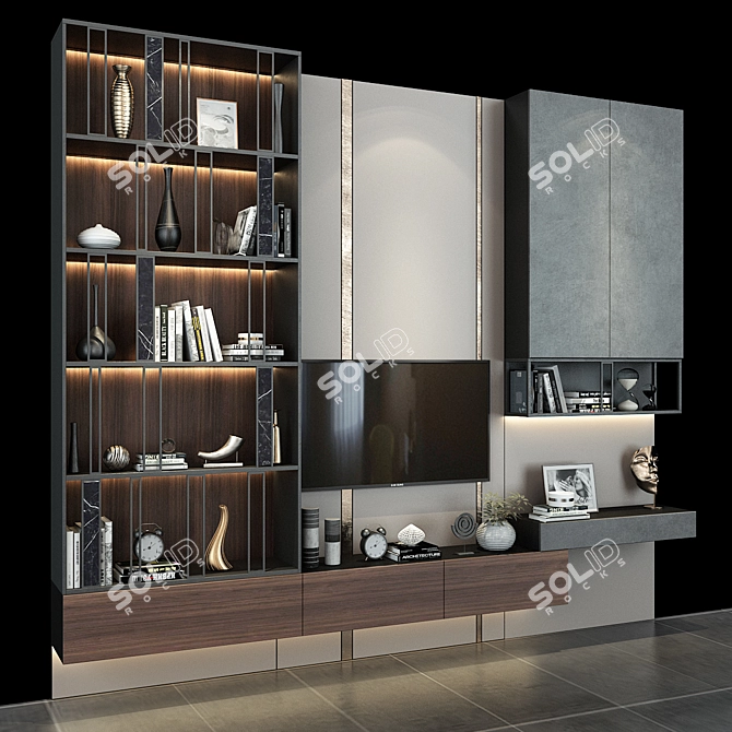 Modern TV Wall Set 208 3D model image 3