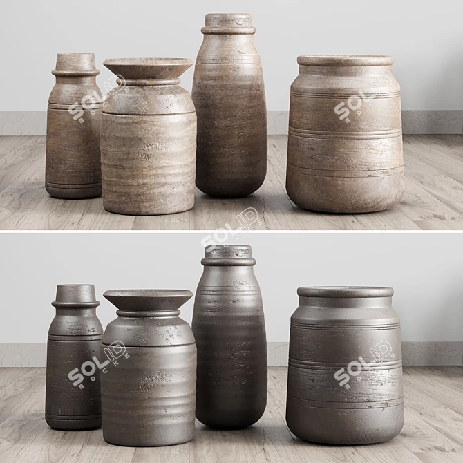 Traditional Indian Wood Vase 3D model image 2