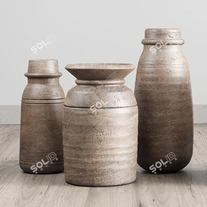 Traditional Indian Wood Vase 3D model image 3