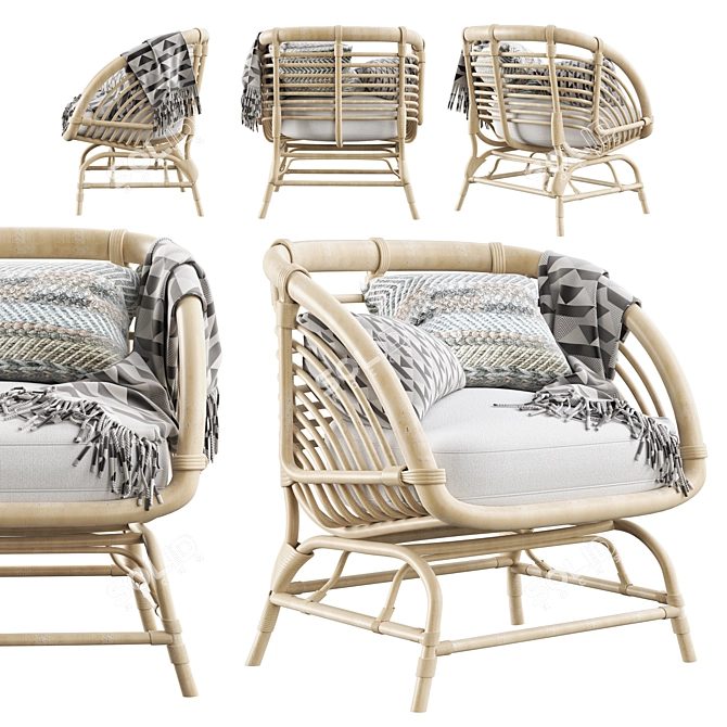 Stylish IKEA BUSKBO Rattan Armchair 3D model image 2