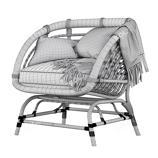 Stylish IKEA BUSKBO Rattan Armchair 3D model image 6