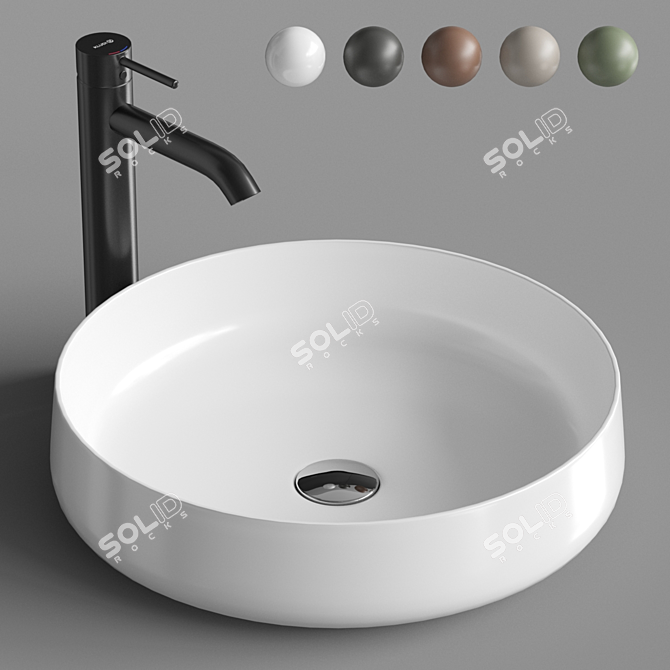 Elegant Round Sink & Bozz Mixer 3D model image 1