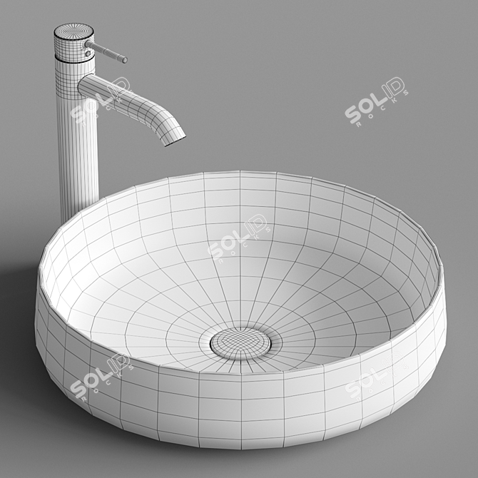 Elegant Round Sink & Bozz Mixer 3D model image 4
