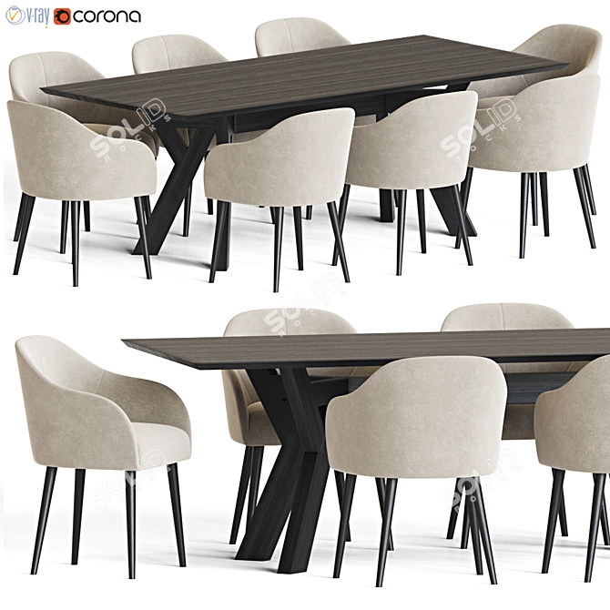 Elegant 5-Piece Dining Set 3D model image 1