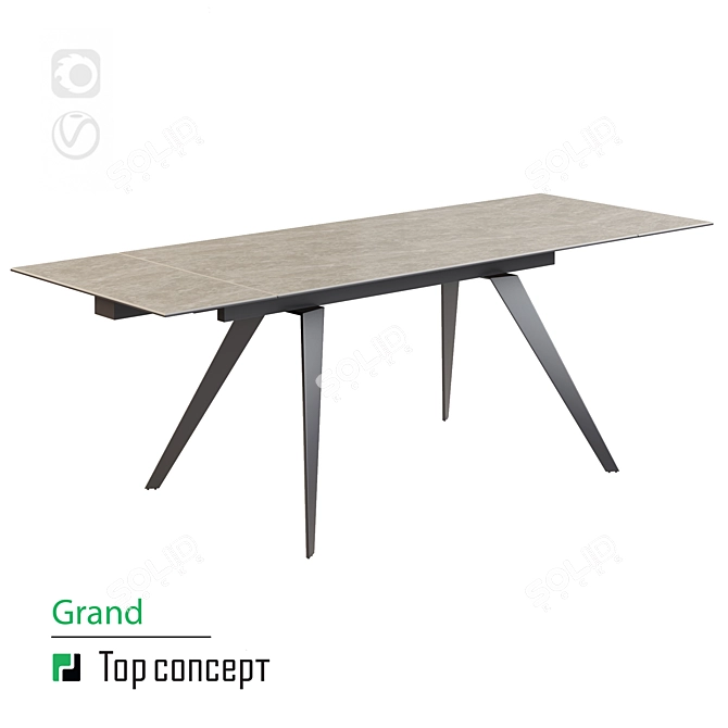 Grant Folding Table (160+80) - Metal Frame, Spanish Ceramic Top 3D model image 2