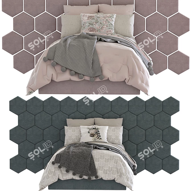 Modern Stylish Bed Set 3D model image 2