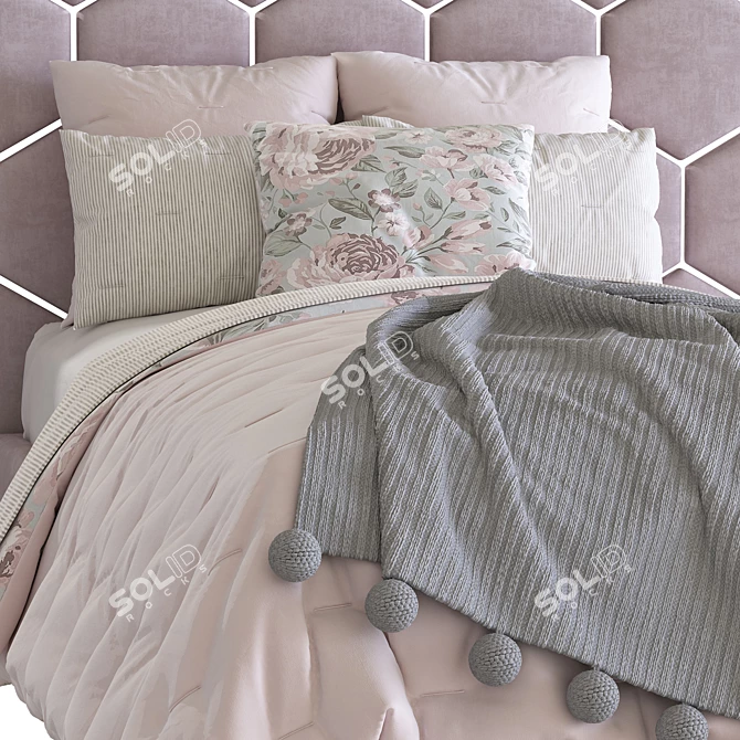 Modern Stylish Bed Set 3D model image 7