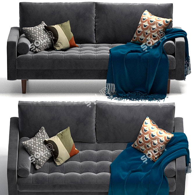 Contemporary Elegance: 72-Inch Velvet Sofa 3D model image 2