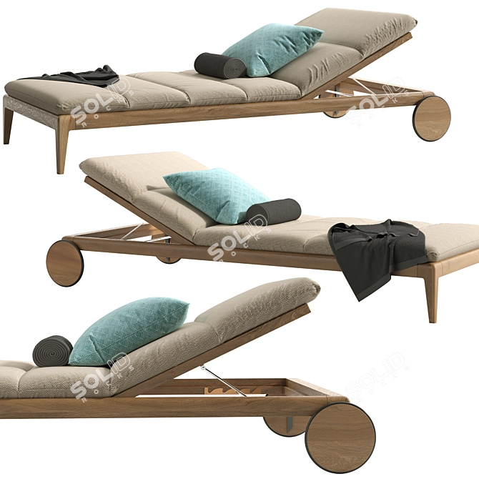 Teak Cruise Sunbed: Stylish and Comfortable 3D model image 6