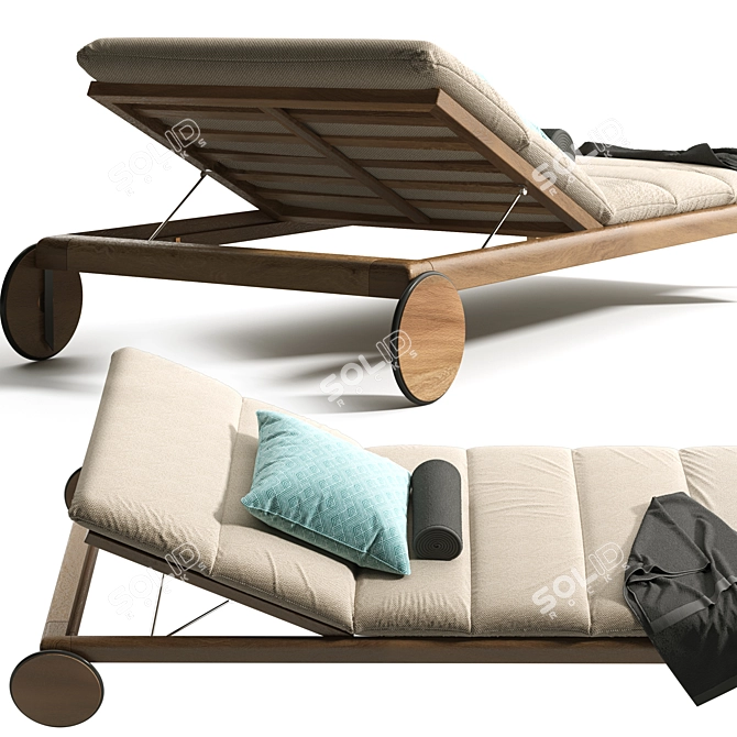 Teak Cruise Sunbed: Stylish and Comfortable 3D model image 7