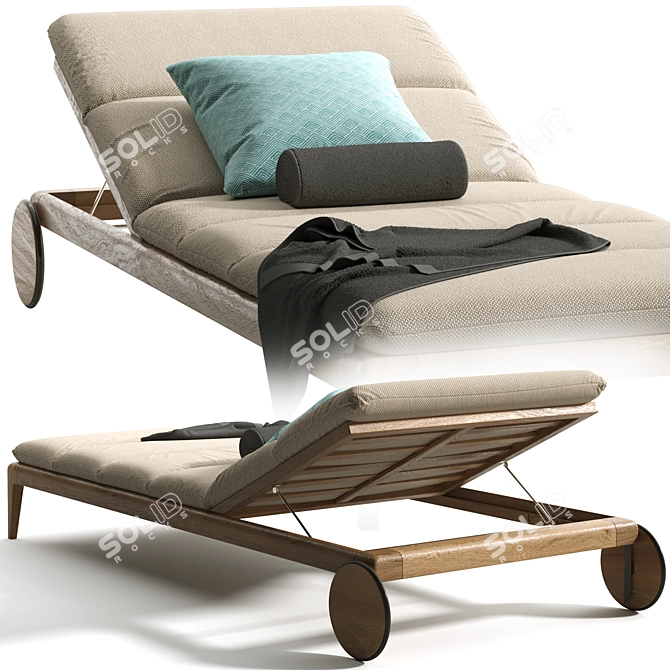 Teak Cruise Sunbed: Stylish and Comfortable 3D model image 8