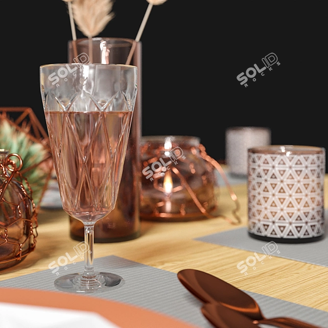 Elegant Leaf-themed Table Setting 3D model image 3