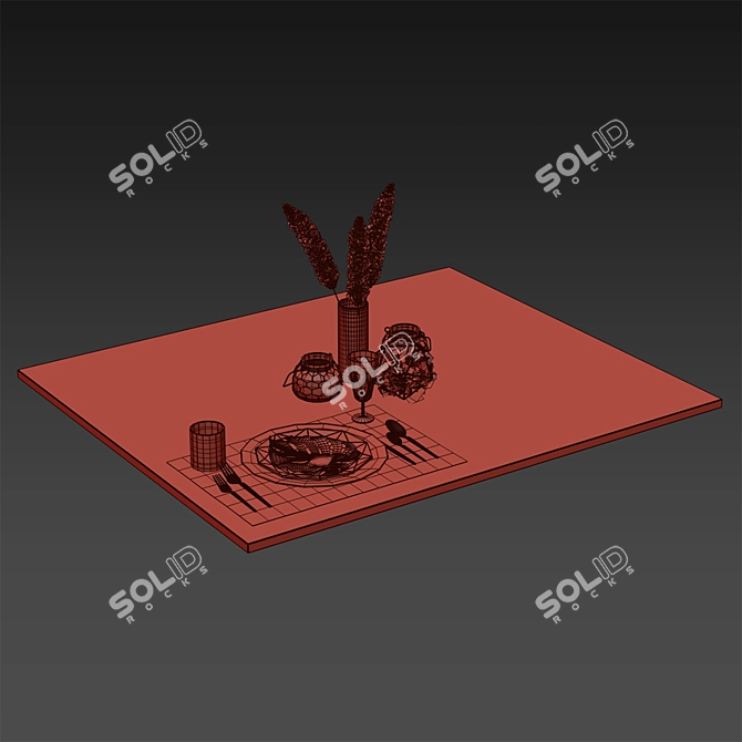 Elegant Leaf-themed Table Setting 3D model image 6