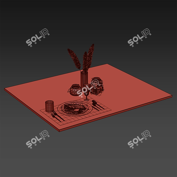 Elegant Leaf-themed Table Setting 3D model image 9