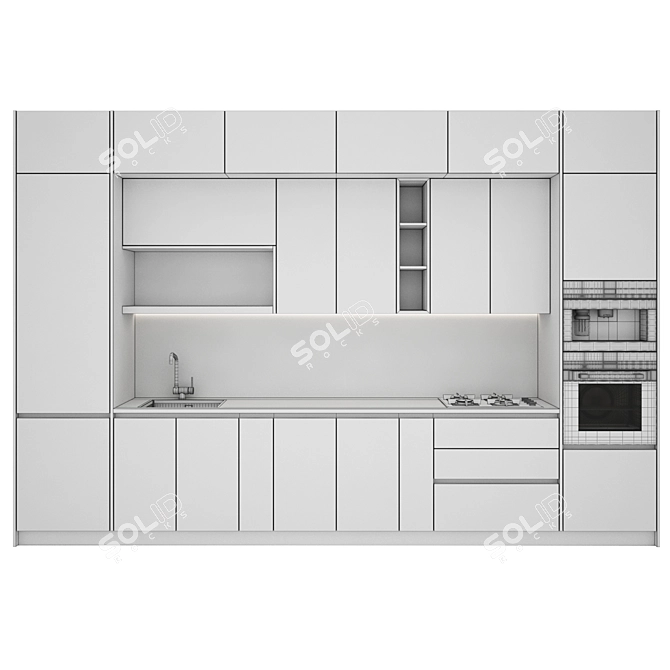 Modern Kitchen Set with Gas Hob, Oven, Coffee Machine, Sink & Hood 3D model image 5