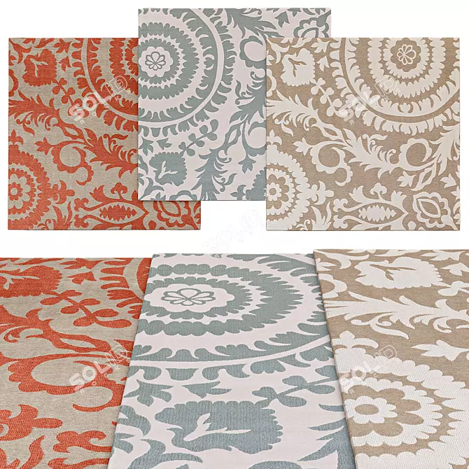 Stylish Square Rugs in Various Sizes 3D model image 1