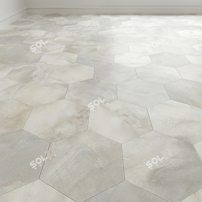 Hexagon Cloud Stone Porcelain Tile 3D model image 1