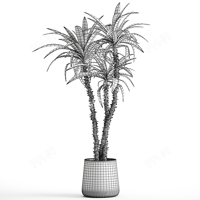 Exotic Plant Collection in Rusty Metal Pot 3D model image 6
