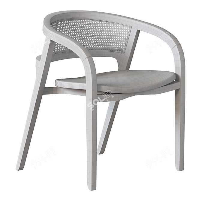 Modern Wooden Dining Chair with Rattan Back 3D model image 4