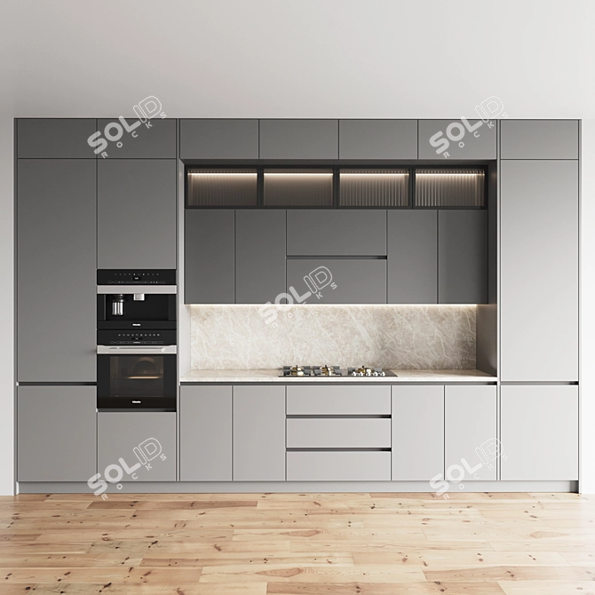 Modern Kitchen Set 085: Gas Hob, Oven, Coffee Machine, Sink & Hood 3D model image 3