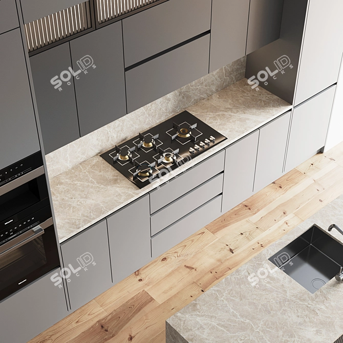 Modern Kitchen Set 085: Gas Hob, Oven, Coffee Machine, Sink & Hood 3D model image 4