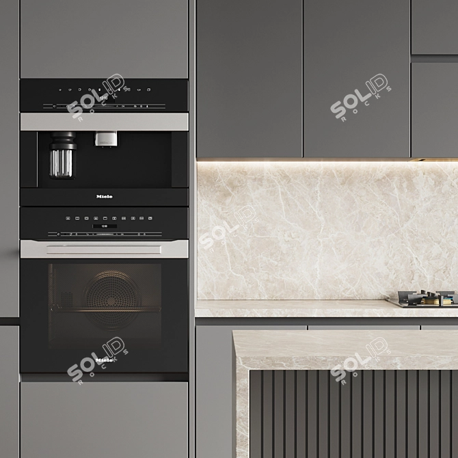 Modern Kitchen Set 085: Gas Hob, Oven, Coffee Machine, Sink & Hood 3D model image 5