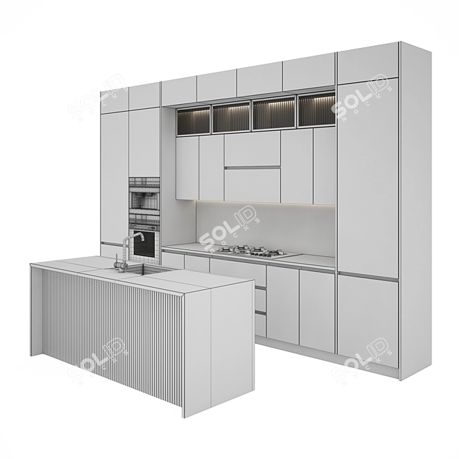 Modern Kitchen Set 085: Gas Hob, Oven, Coffee Machine, Sink & Hood 3D model image 6