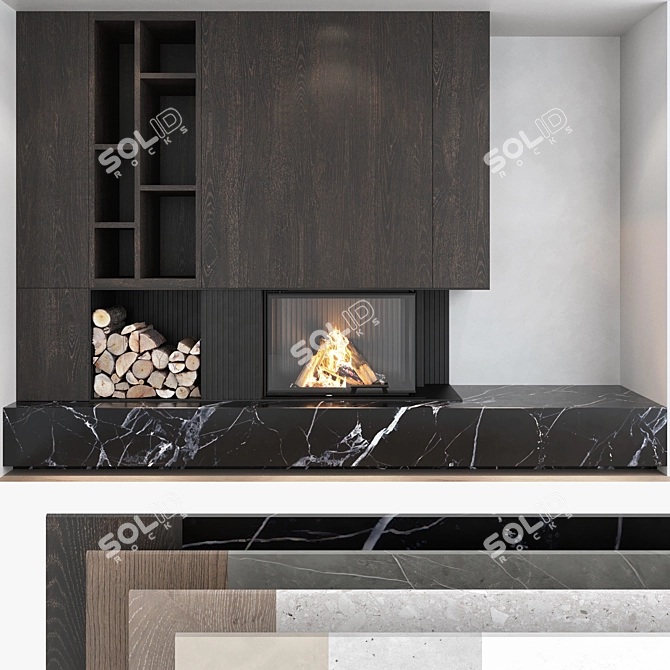 Modern Fireplace Wall Set 05 3D model image 1