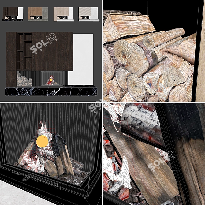 Modern Fireplace Wall Set 05 3D model image 9