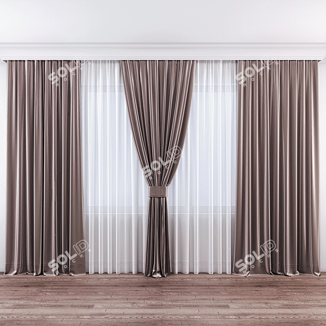 Luxury Velvety Silk Curtains 3D model image 2