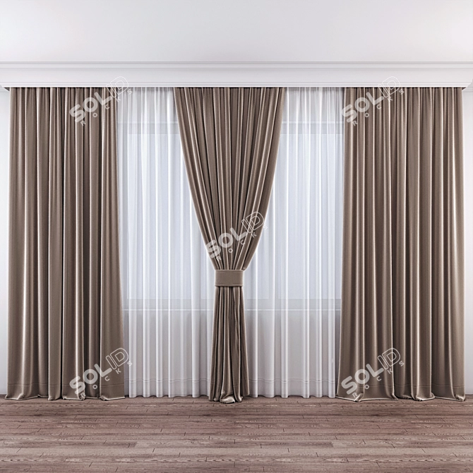 Luxury Velvety Silk Curtains 3D model image 3