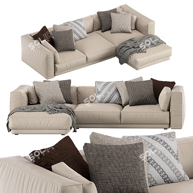 Modern Italian Leather Chaise 3D model image 1