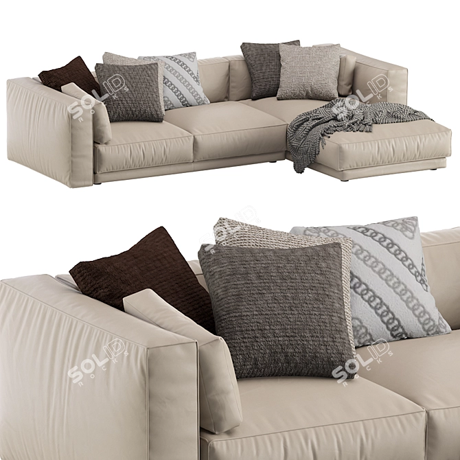 Modern Italian Leather Chaise 3D model image 4