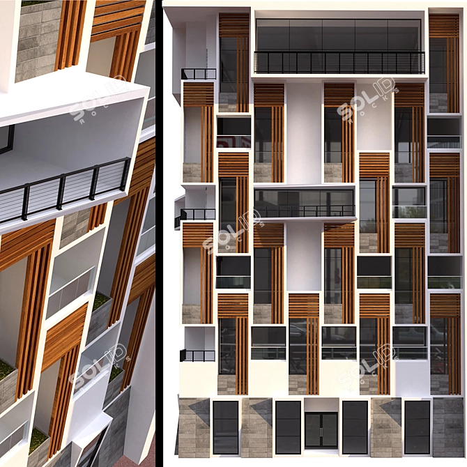 Elegant 13 Floor Residential Building 3D model image 4