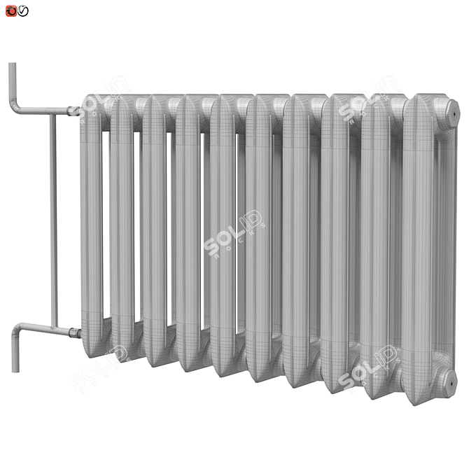Antique White Cast Iron Radiator 3D model image 3