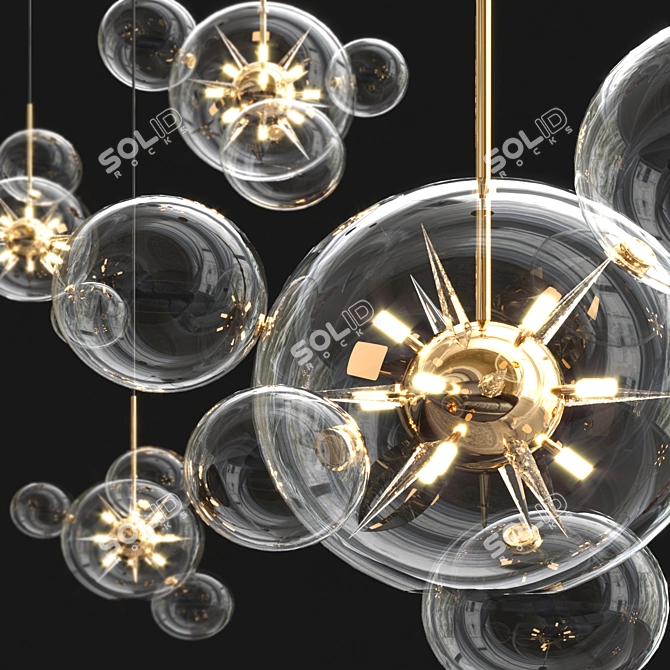 Gilded Spikes Glass Chandelier 3D model image 3