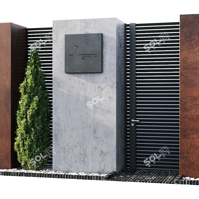 Durable Steel Fence: 14m Length, 3m Height 3D model image 2