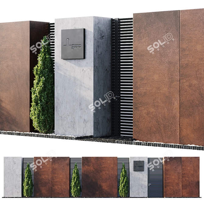 Durable Steel Fence: 14m Length, 3m Height 3D model image 3