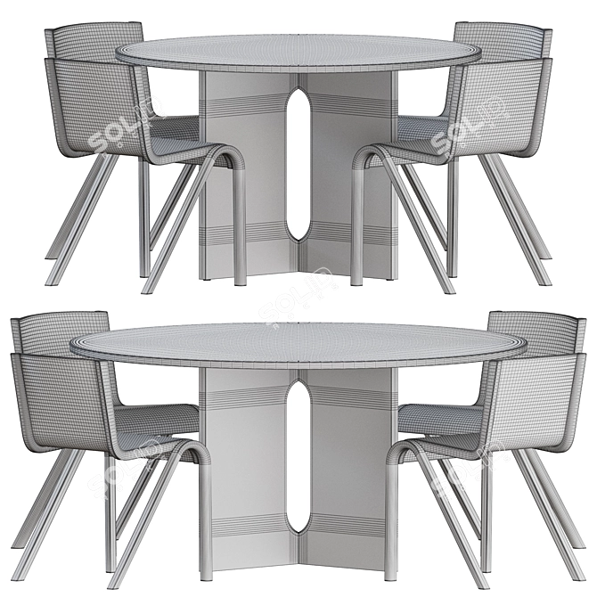 Elegant Dining Set: 8 Chairs + 2 Round Tables 3D model image 3