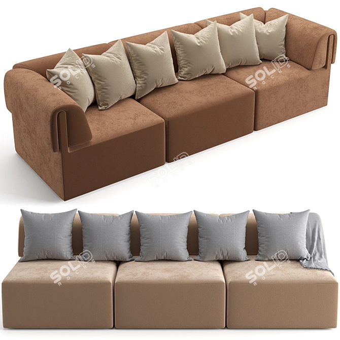 Gubi Wonder Sofa 3-Seater: Versatile Comfort in Style 3D model image 1