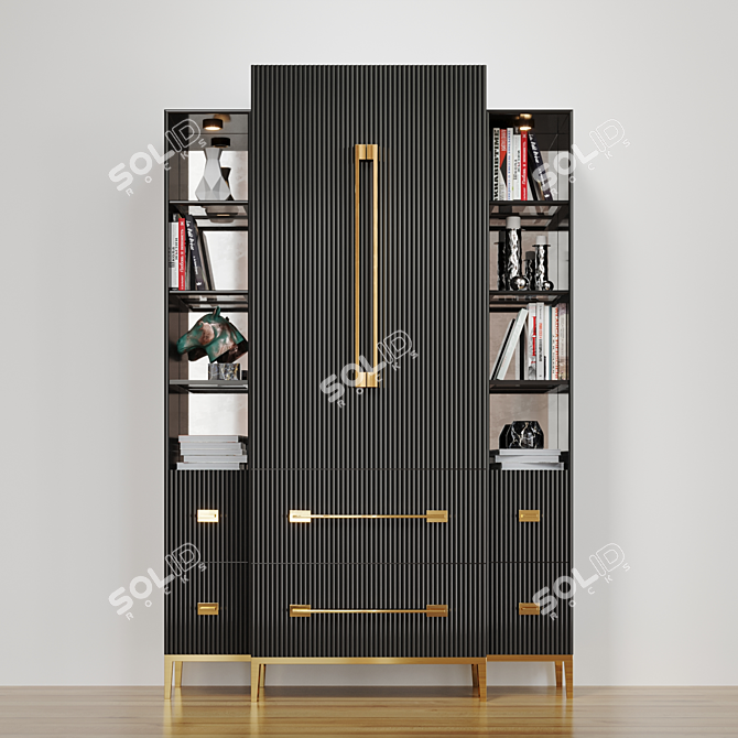 Elegant Black Satin Cabinet - 50cm Depth, 137cm Width, 213cm Height 3D model image 1