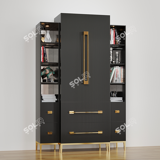 Elegant Black Satin Cabinet - 50cm Depth, 137cm Width, 213cm Height 3D model image 2