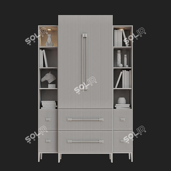 Elegant Black Satin Cabinet - 50cm Depth, 137cm Width, 213cm Height 3D model image 3