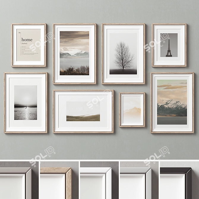 Versatile 8-Piece Picture Frames Set 3D model image 1