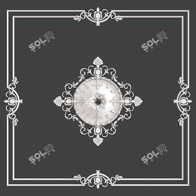 Elegant plaster ceiling rosette 3D model image 2