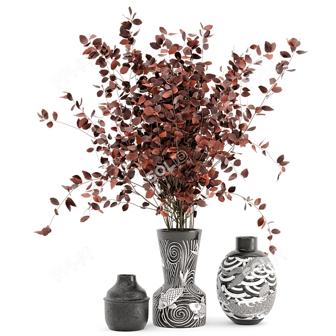 Rusty Handmade Pots with Indoor Dry Plants 3D model image 1