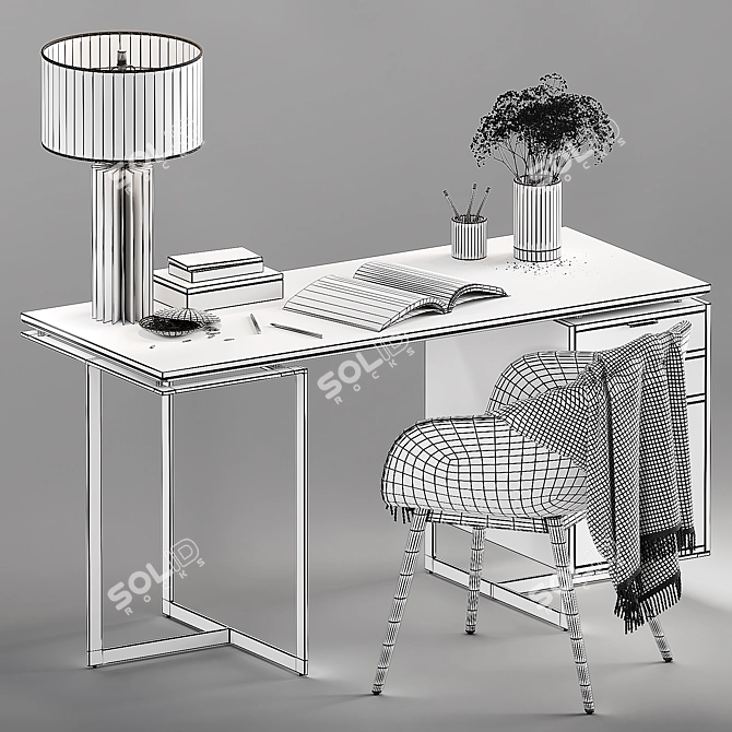 Sleek CB2 Office Set: Desk, Chair, Lamp 3D model image 7